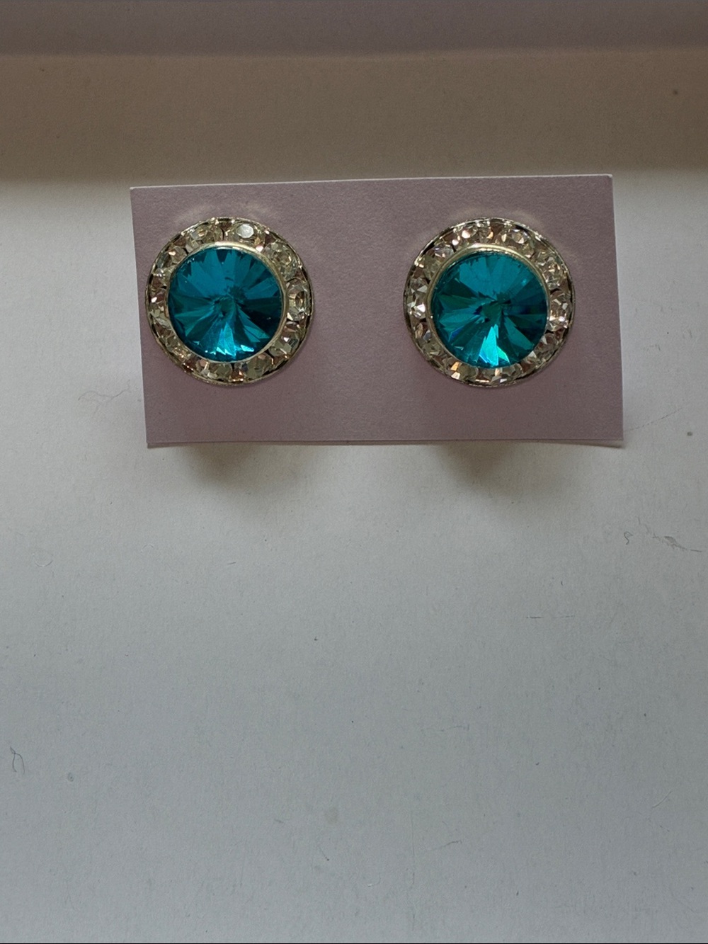 Teal Crystal Halo Stud Earrings - Women Jewelry